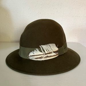 Halston Heritage Dark Green Hat with Feather Detail